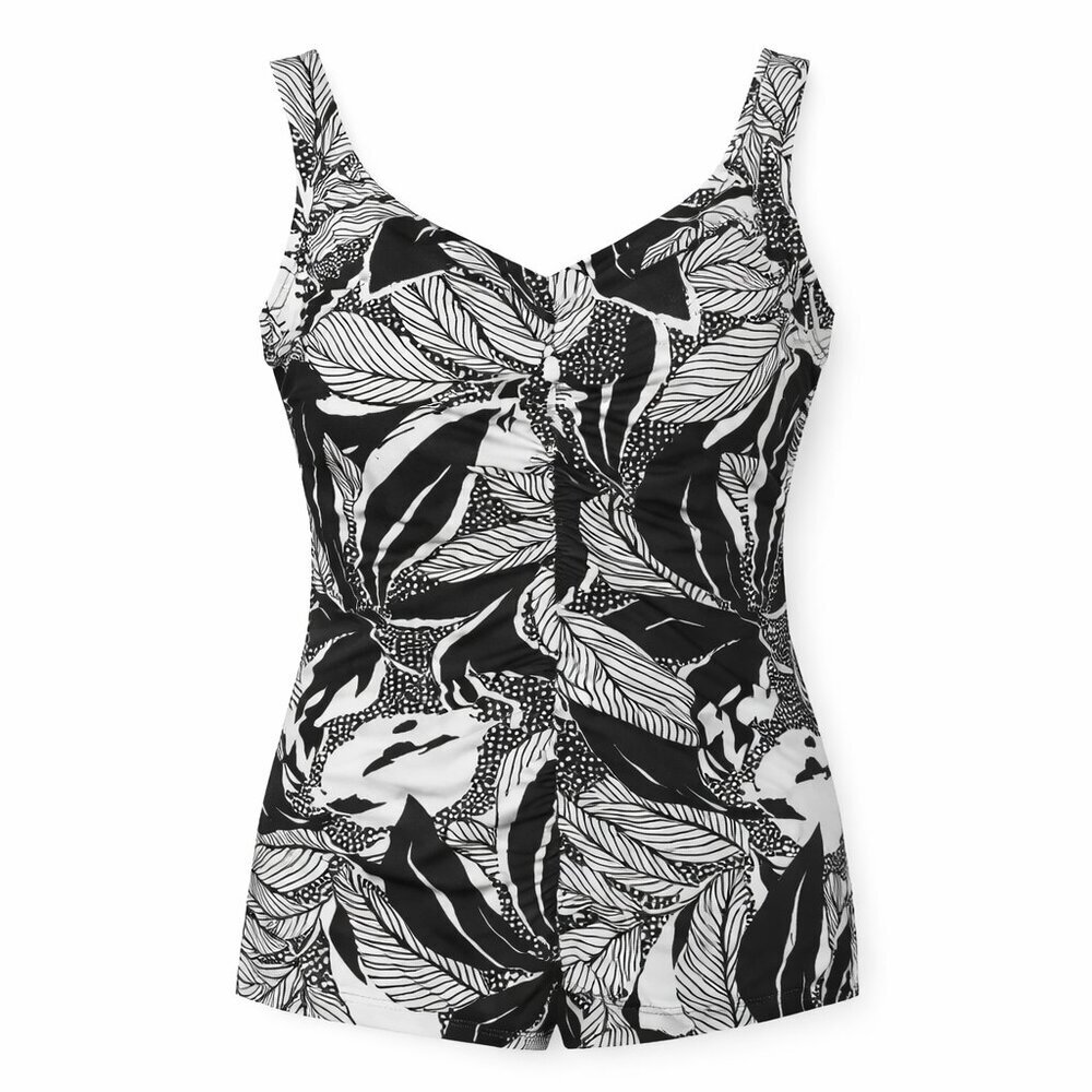 MAXINE OF HOLLYWOO Black White Ruched Front One-Piece Swimsuit Size 22W